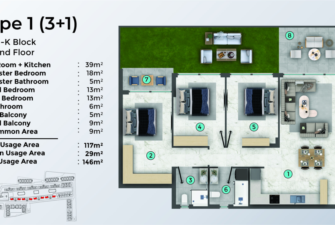 TYPE 1 - 3+1 - GARDEN