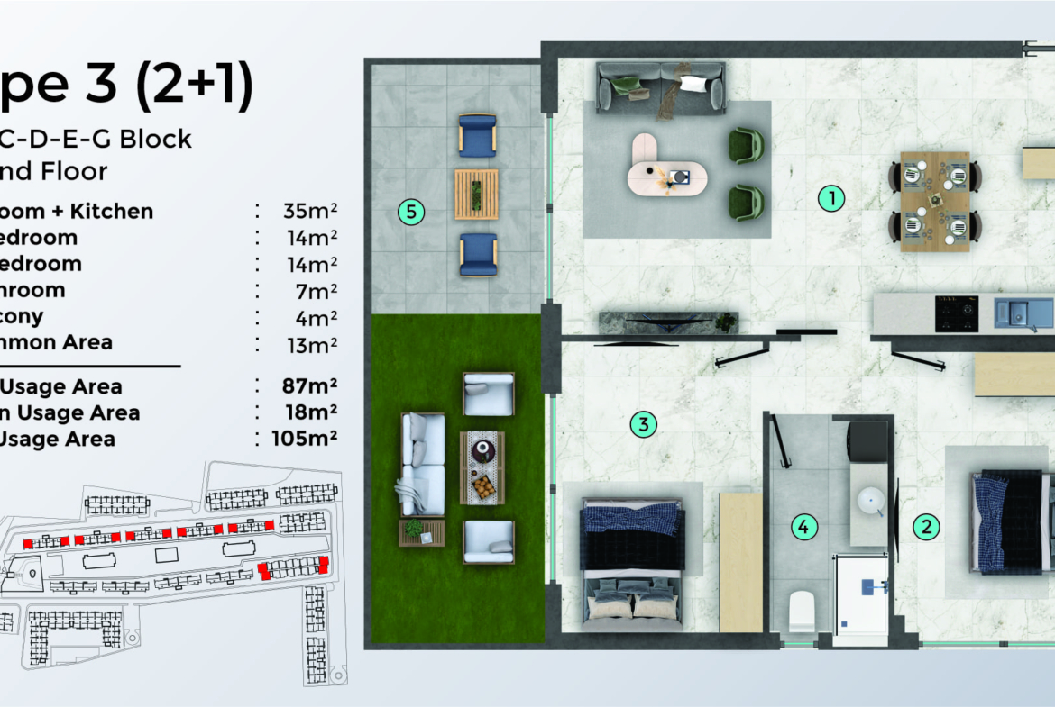 TYPE 3 - 2+1 - GARDEN